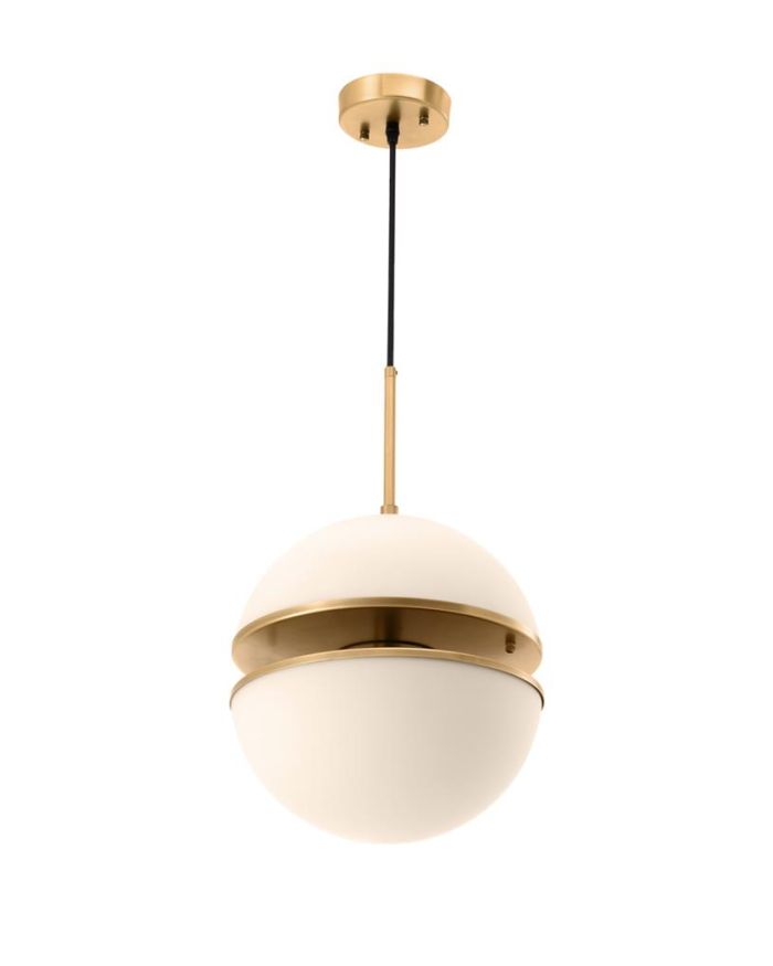 Hanging Lamp Alderaan Single Antique brass finish | white glass ø 30 x H. 160 cm | adjustable