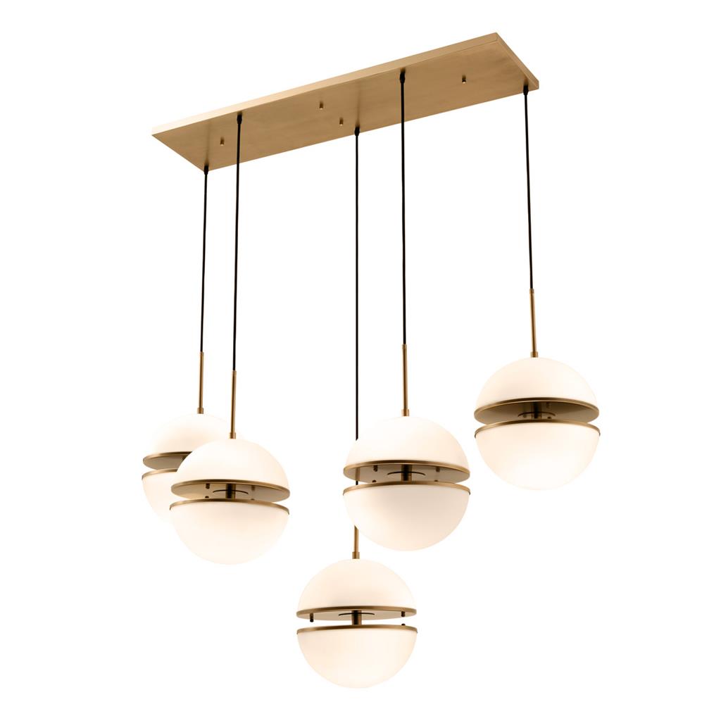 Hanging Lamp Alderaan 5 light Antique brass finish | white glass 130 x 50 x H. 190 cm | adjustable