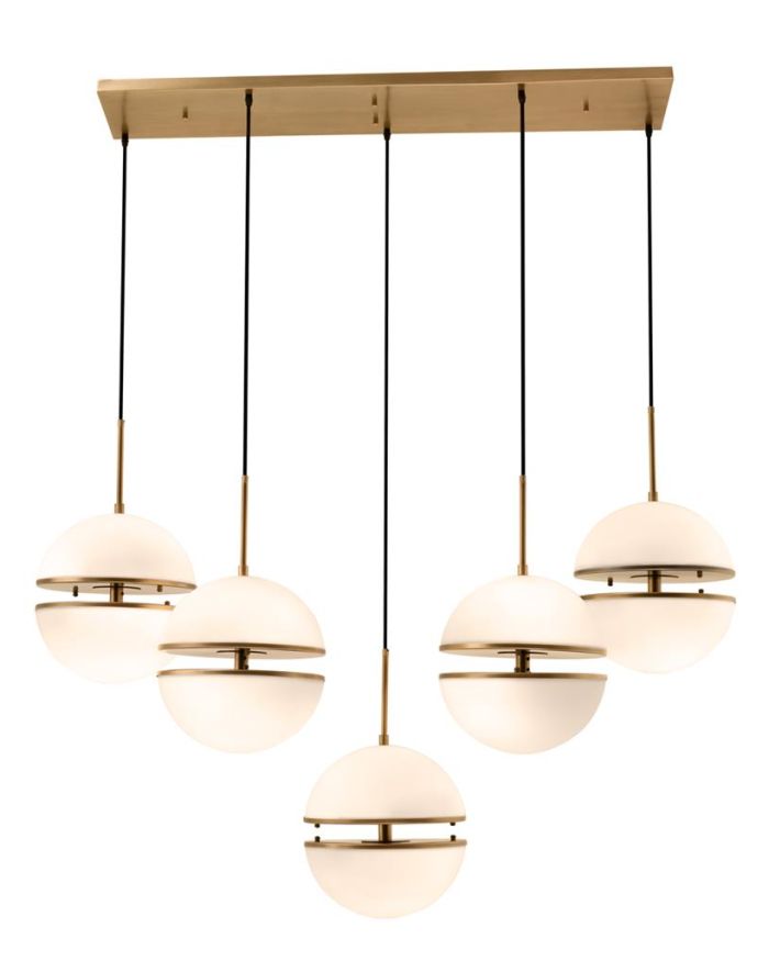 Hanging Lamp Alderaan 5 light Antique brass finish | white glass 130 x 50 x H. 190 cm | adjustable