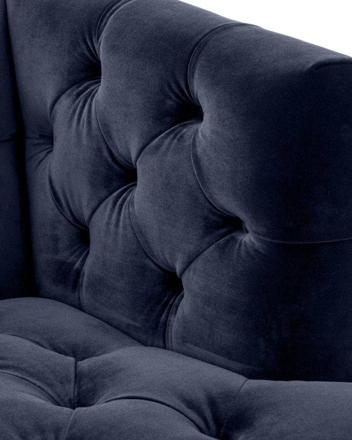 Sofa Bette Davis Savona midnight blue velvet | black & brass legs A. 230 | B. 85 | C. 79 | D. 61 | E. 44 cm