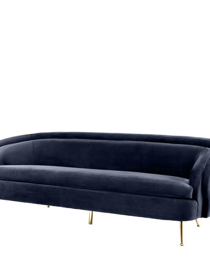 Sofa Ava Gardner Savona midnight blue velvet | brass legs A. 220 | B. 85 | C. 77 | D. 58 | E. 43 | F. 67 cm
