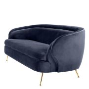 Sofa Ava Gardner Savona midnight blue velvet | brass legs A. 220 | B. 85 | C. 77 | D. 58 | E. 43 | F. 67 cm