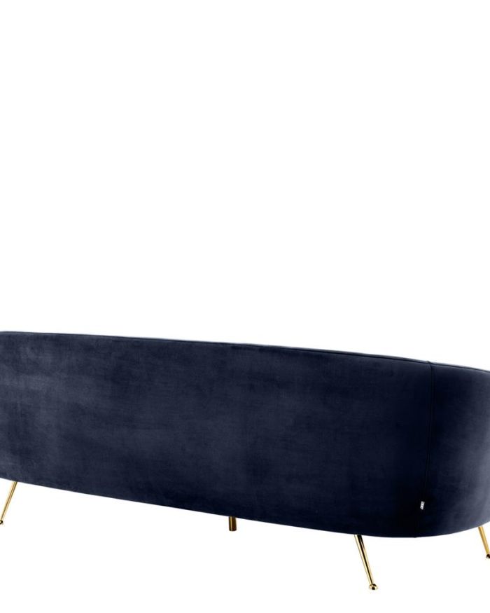 Sofa Ava Gardner Savona midnight blue velvet | brass legs A. 220 | B. 85 | C. 77 | D. 58 | E. 43 | F. 67 cm