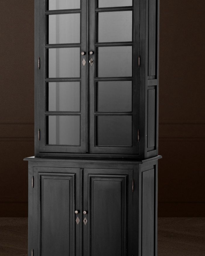 Cabinet Calea Black finish | white interior | clear glass Antique brass hardware